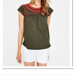 Boden Fern Jersey Top 100% Cotton Peasant Relaxed Fit Short Sleeve *Flawed